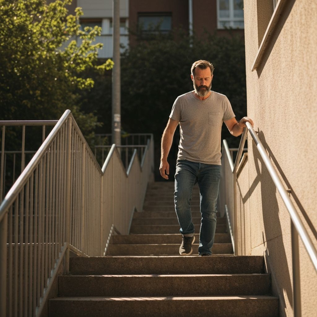 Person climbing stairs in natural setting